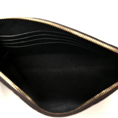 Fendi Glazed Fabric Vitello Century FF 1974 Stamp Patch Large Flat Pouch Mogano Panna Black 4 of 6