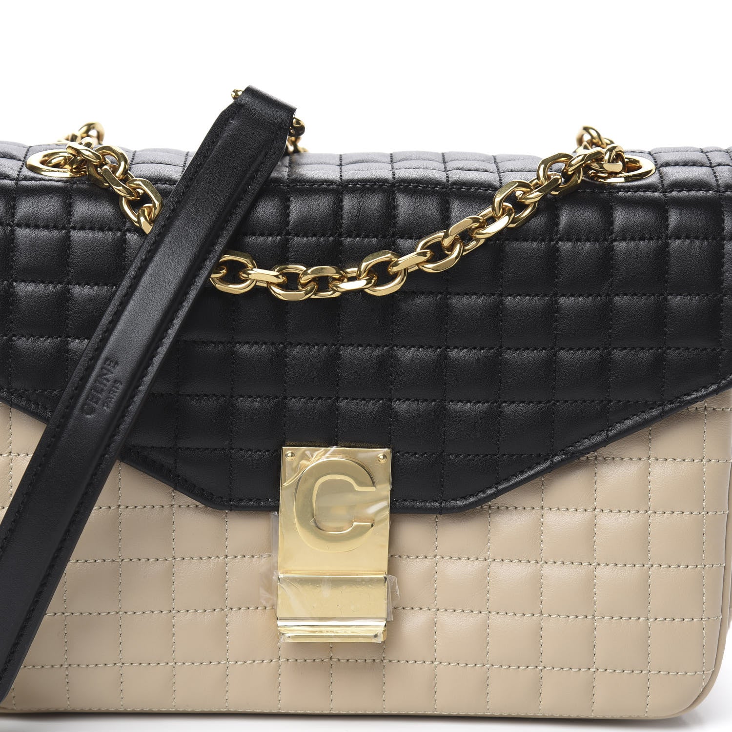 Celine Calfskin Quilted Medium C Bag Black Beige 8 of 10