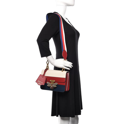 Gucci Calfskin Sylvie Web Queen Margaret Shoulder Bag Blue Agata Hibiscus Red Mystic White 2 of 10