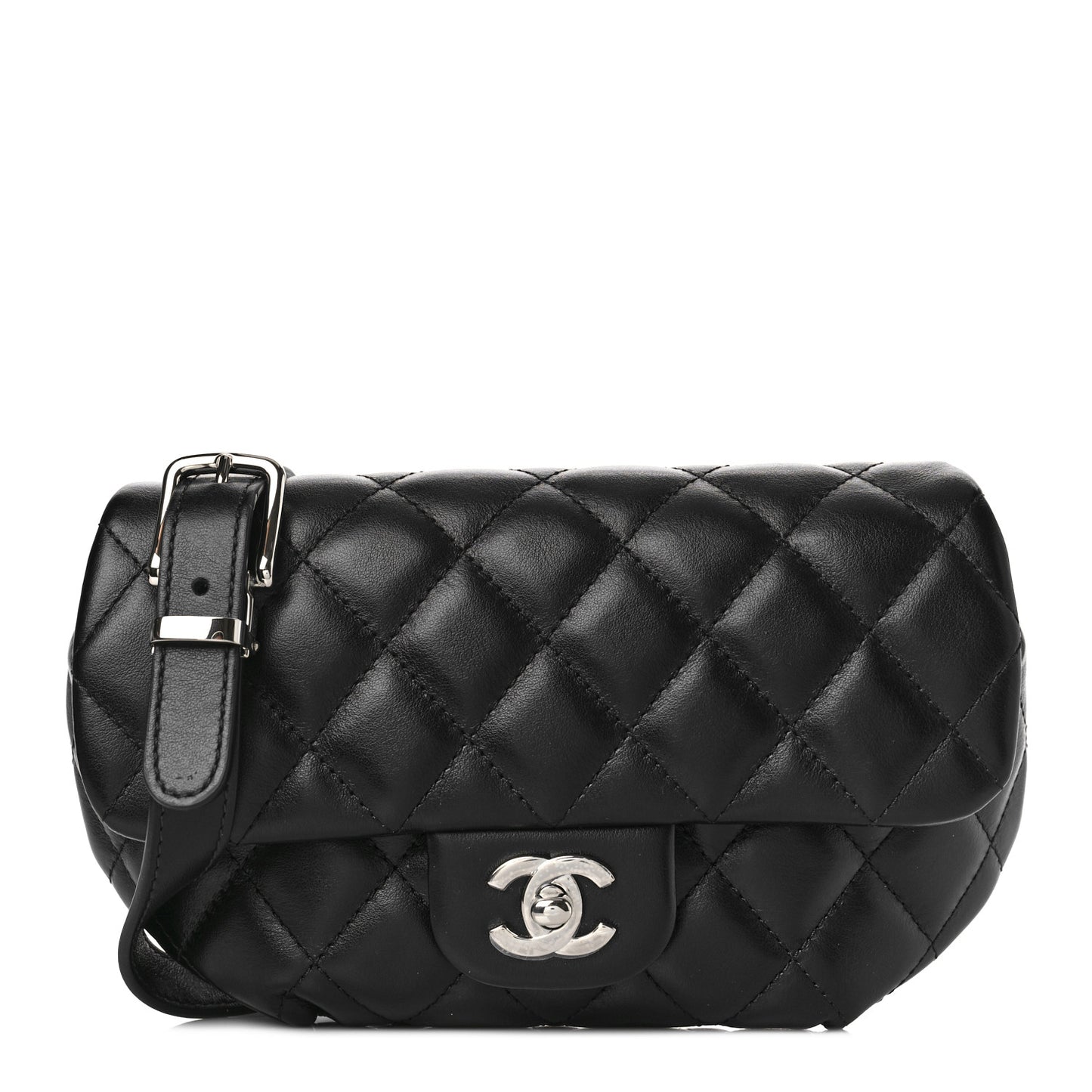 Calfskin Quilted CC Uniform Flap Belt Bag Black