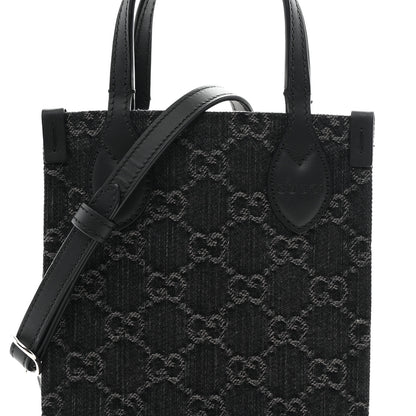 Gucci Denim Cuoio Harness GG Monogram Mini Ophidia Tote Bag Black Medium Grey 8 of 10