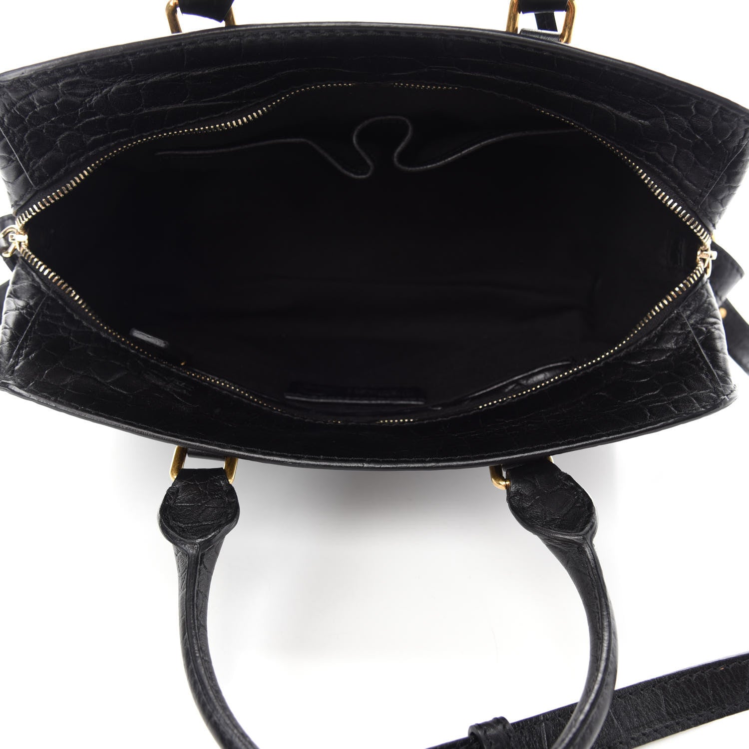 Alexander McQueen Calfskin Crocodile Embossed Small Skull Padlock Zip Around Tote Black 5 of 10