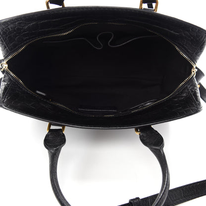 Alexander McQueen Calfskin Crocodile Embossed Small Skull Padlock Zip Around Tote Black 5 of 10