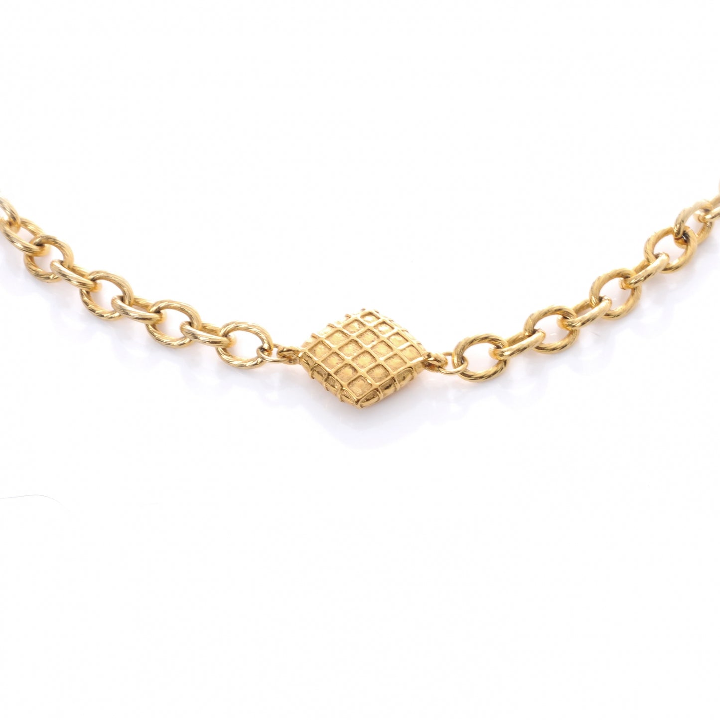 Quilted Long Chain Necklace Gold
