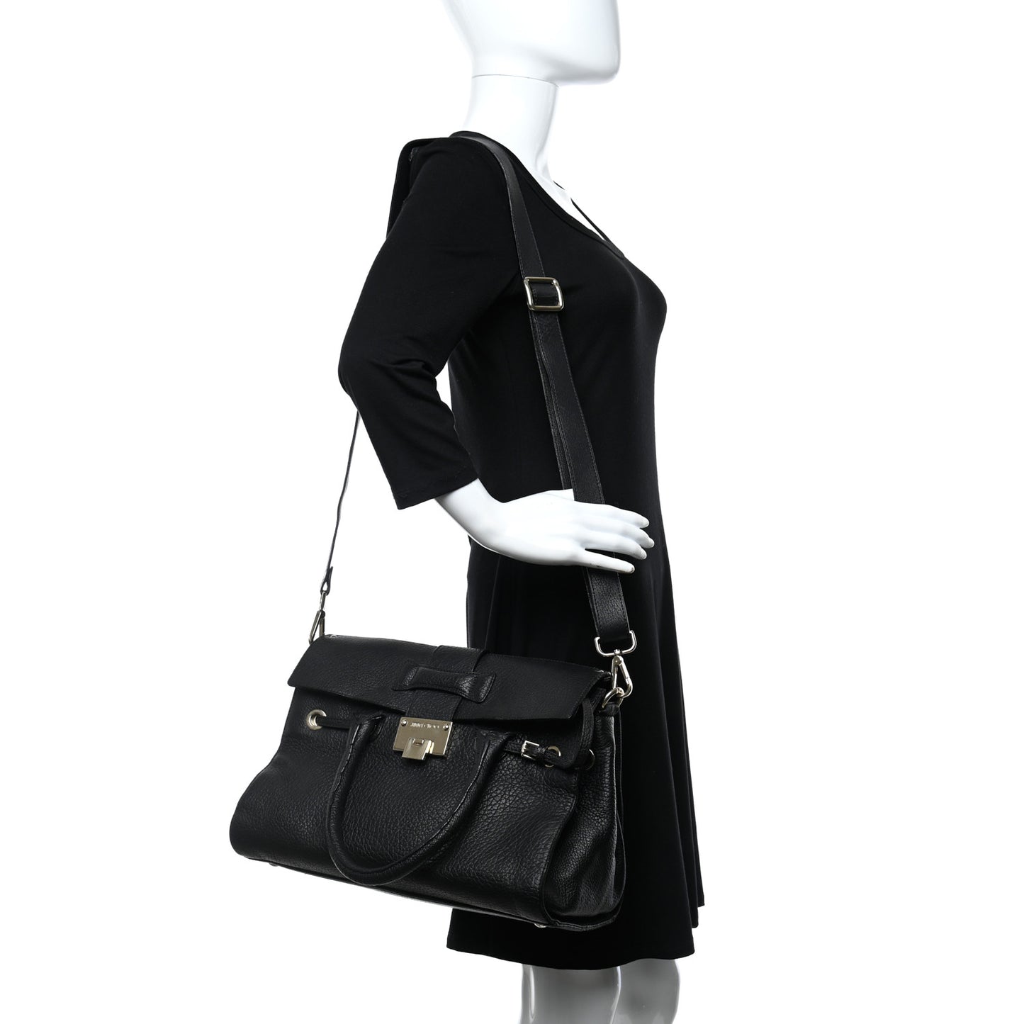 Grainy Calfskin Large Rosalie Satchel Black