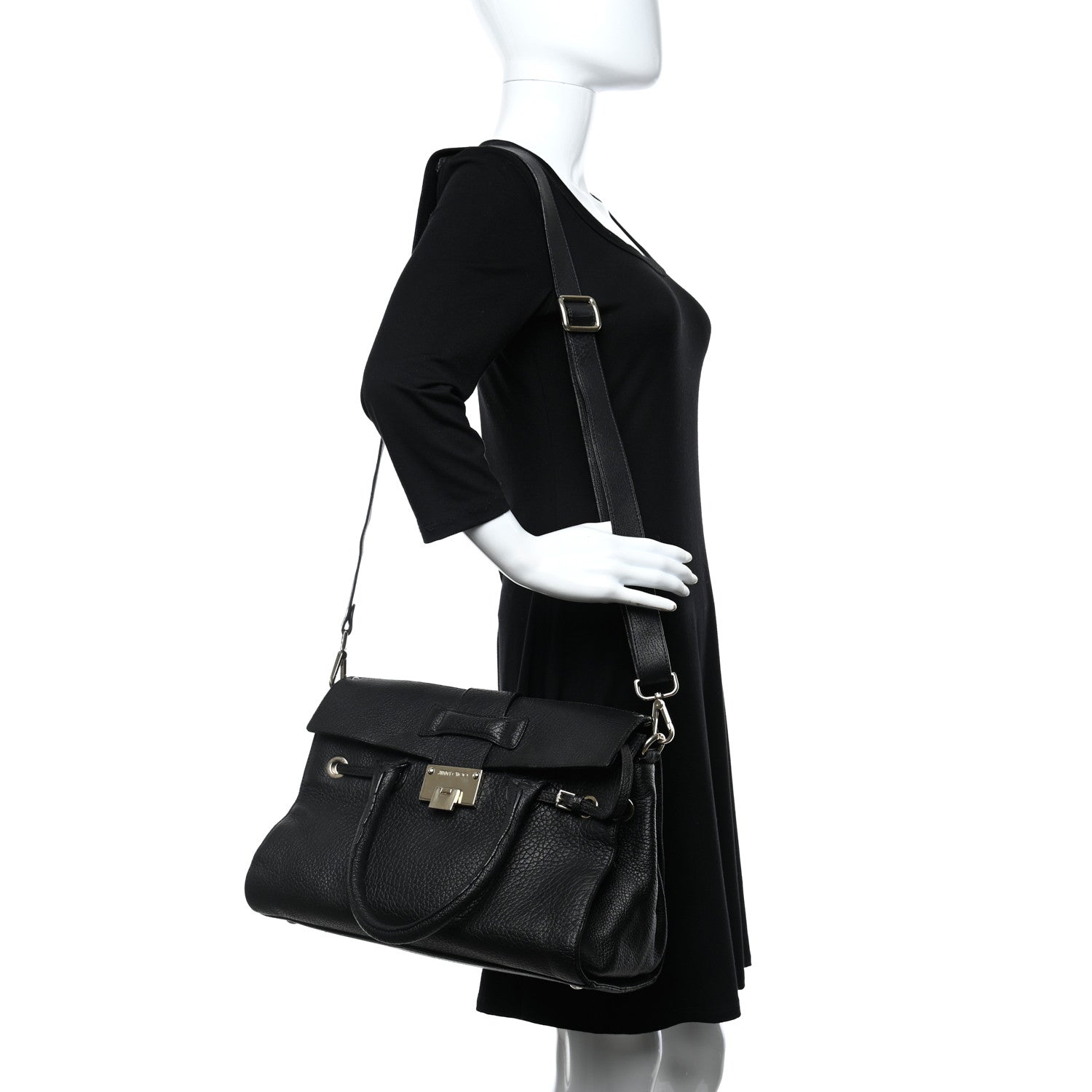 Jimmy Choo Grainy Calfskin Large Rosalie Satchel Black 2 of 11