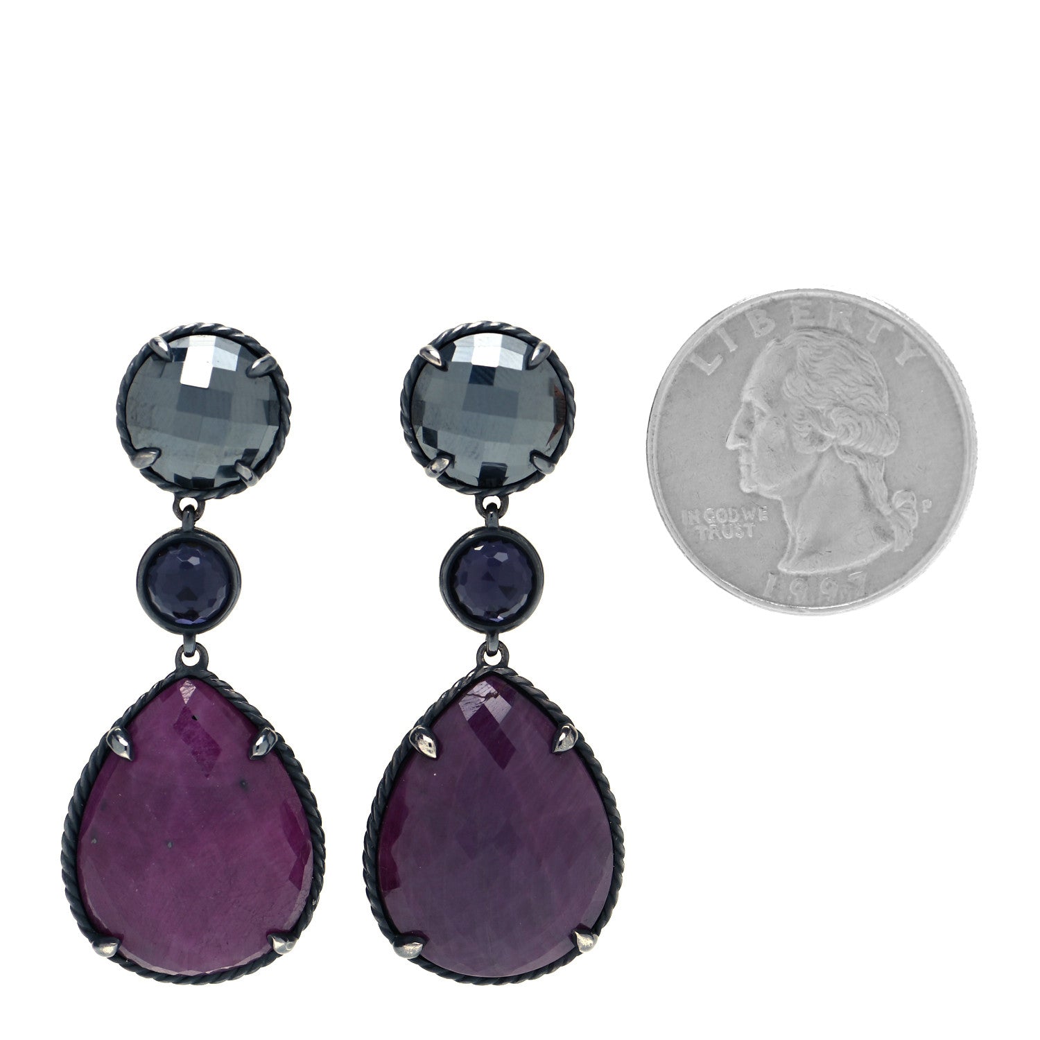 David Yurman Sterling Silver Red Ruby Hematine Black Orchid Moonlight Chatelaine Triple Drop Earrings 2 of 4