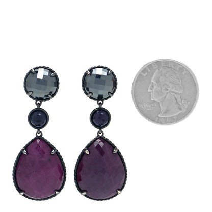 David Yurman Sterling Silver Red Ruby Hematine Black Orchid Moonlight Chatelaine Triple Drop Earrings 2 of 4