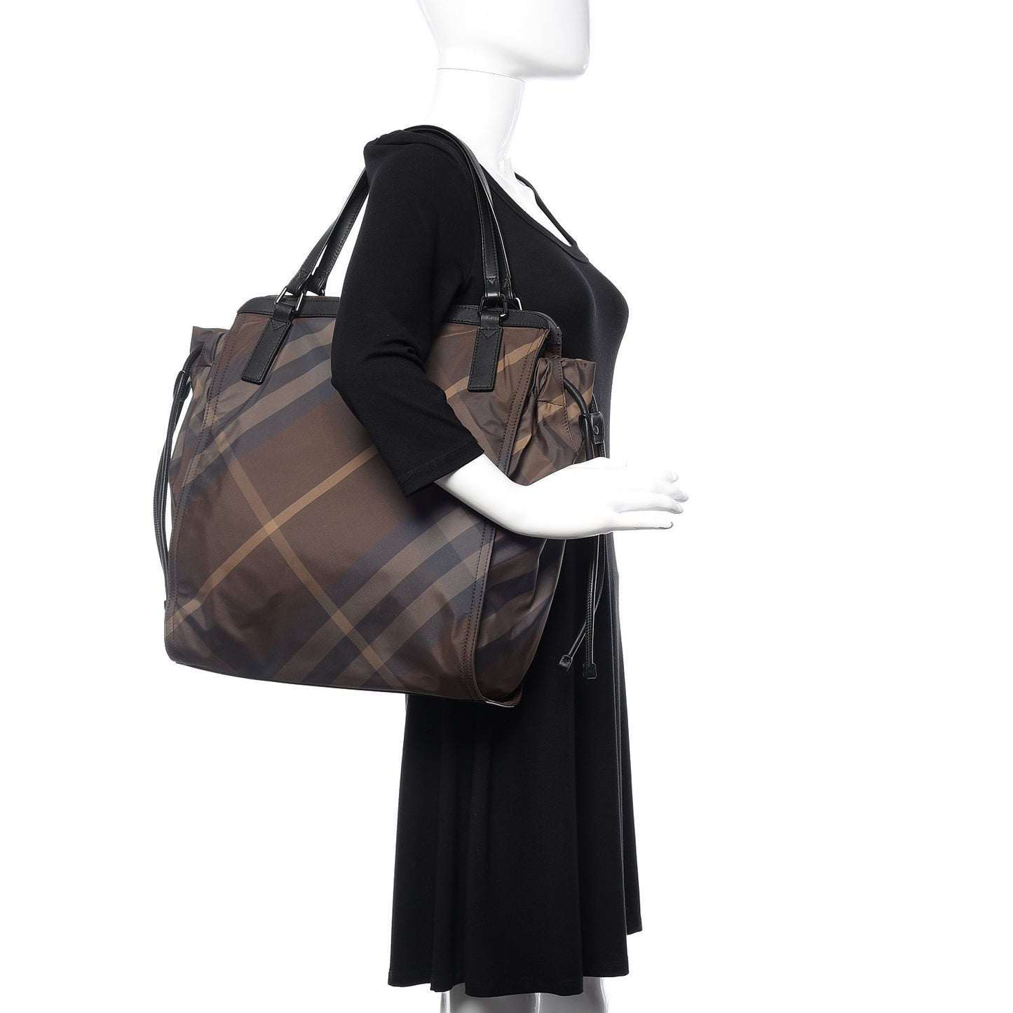 Nylon Check Small Buckleigh Packable Tote Birch Grey