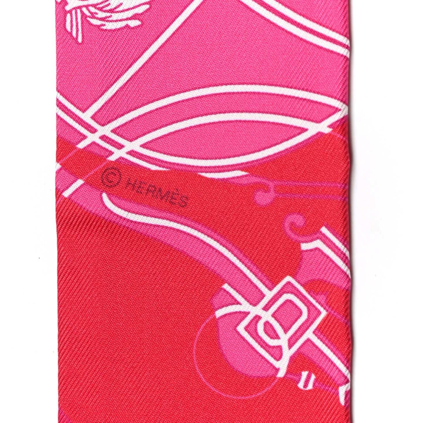 Silk Ex-Libris Twilly Fuchsia Rouge White
