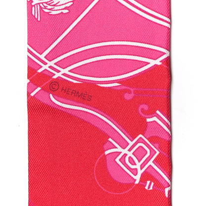 Hermes Silk Ex-Libris Twilly Fuchsia Rouge White 3 of 4