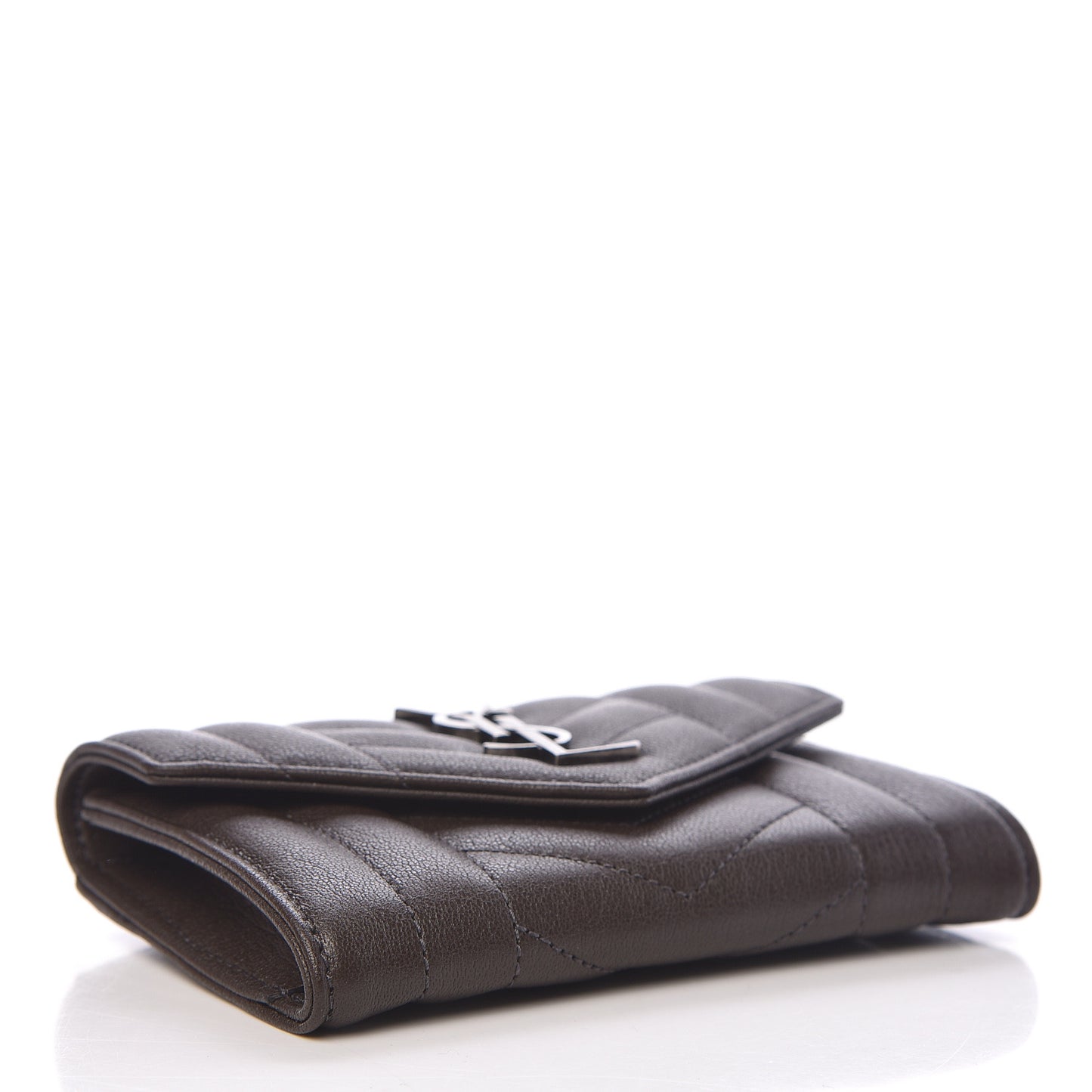 Lambskin Mixed Matelasse Chevron Small Monogram Envelope Wallet Dark Brown