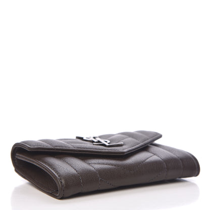 Saint Laurent Lambskin Mixed Matelasse Chevron Small Monogram Envelope Wallet Dark Brown 4 of 8