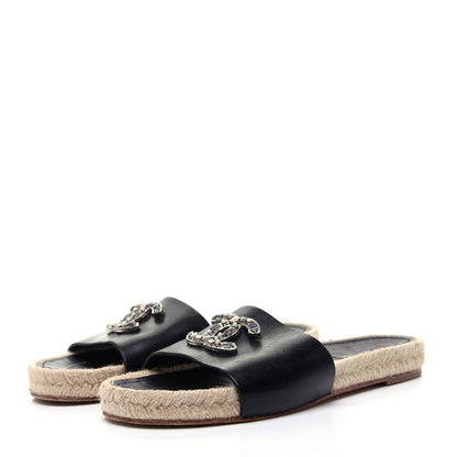 Chanel Calfskin Gripoix CC Espadrille Slip On Sandals 37 Black 4 of 12