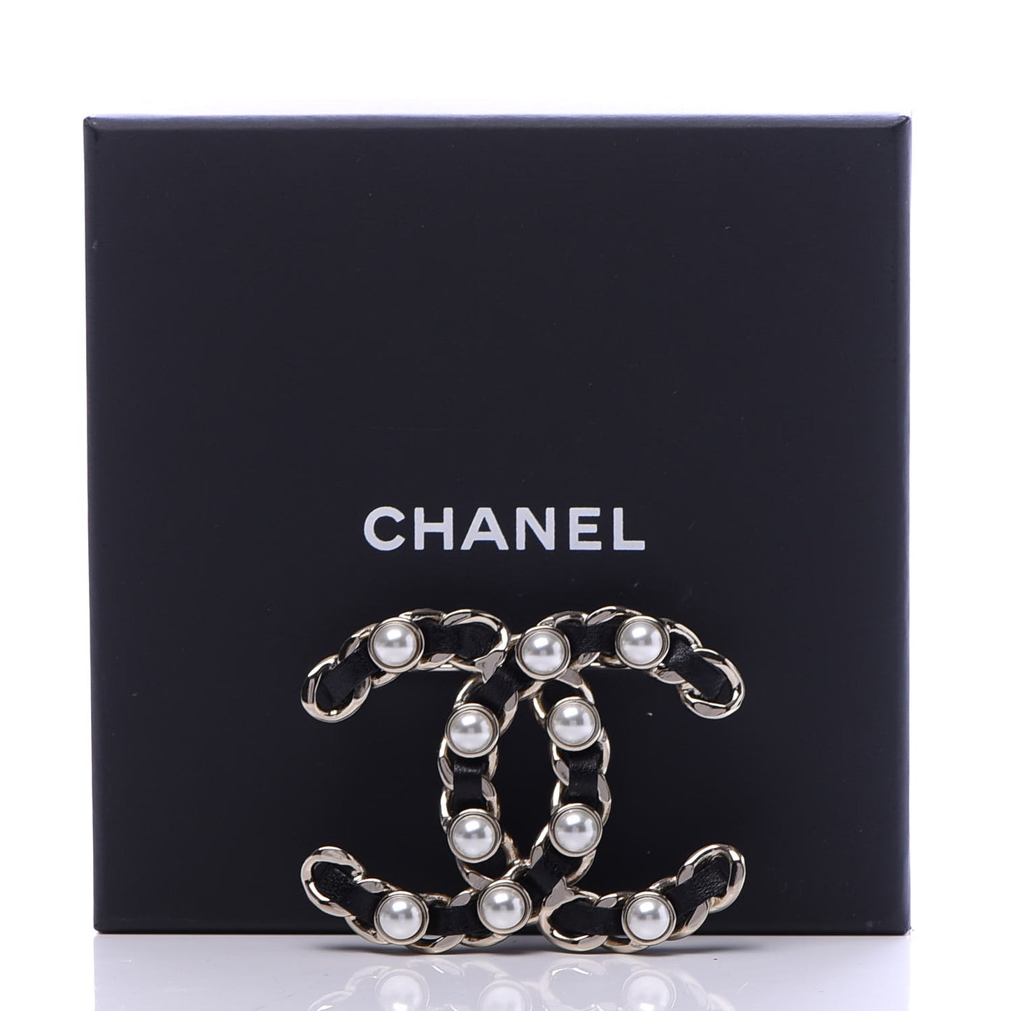 Lambskin Chain CC Brooch Black Gold