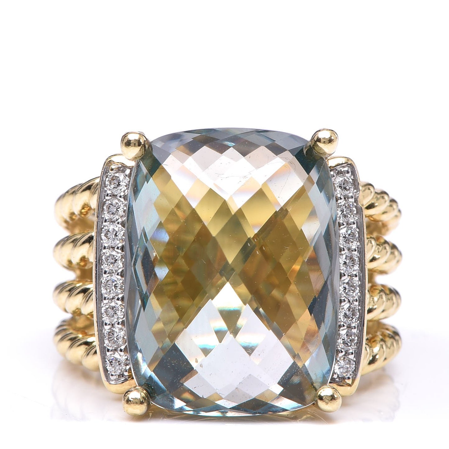 18K Yellow Gold Diamond Prasiolite 16mm Wheaton Ring 52 6