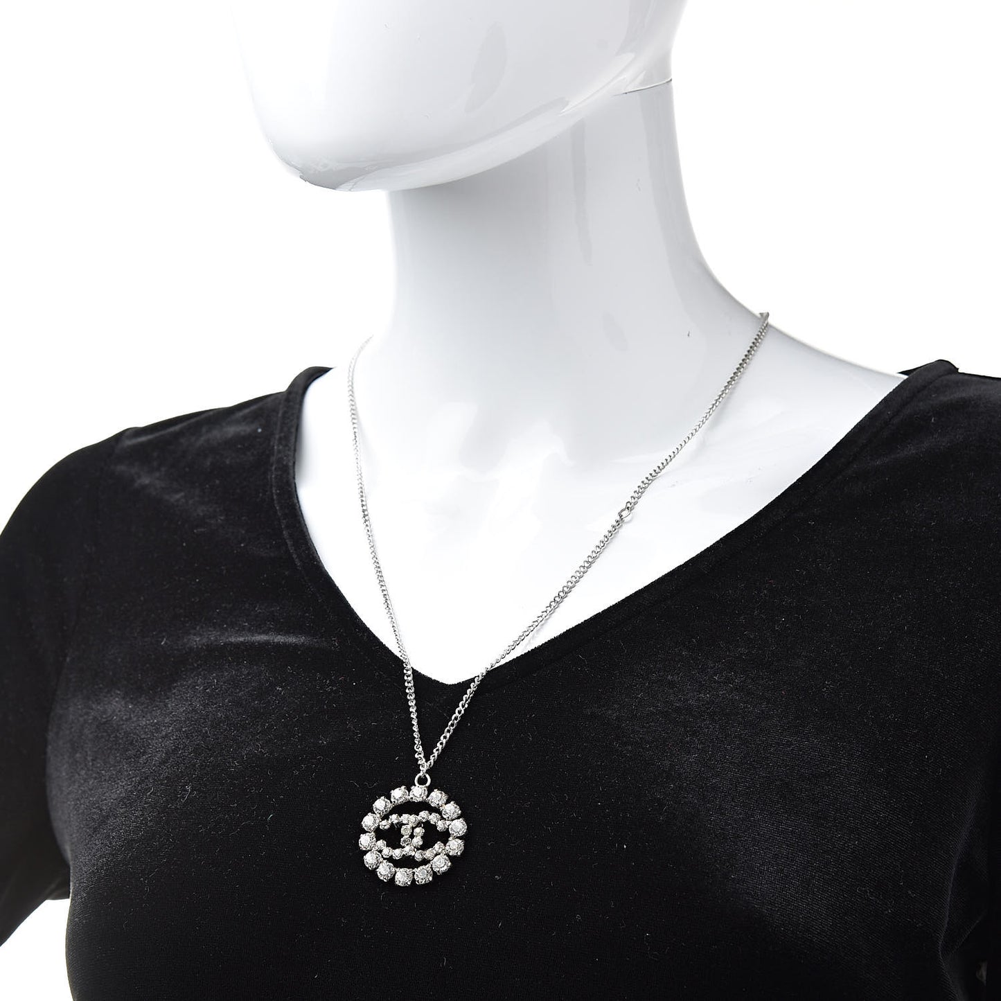 Crystal CC Medallion Pendant Necklace Silver