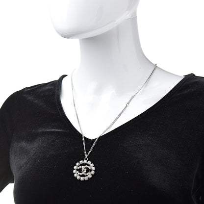 Chanel Crystal CC Medallion Pendant Necklace Silver 2 of 6