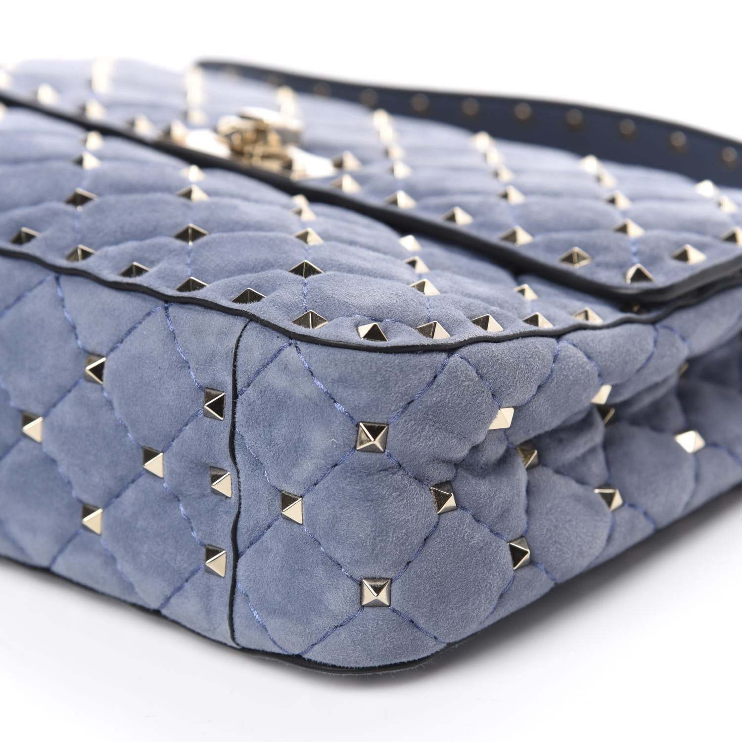 Valentino Garavani Suede Medium Rockstud Spike Shoulder Bag Blue 7 of 10