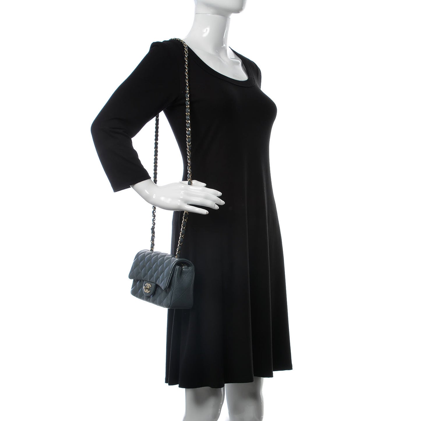 Caviar Quilted Mini Rectangular Flap Dark Grey