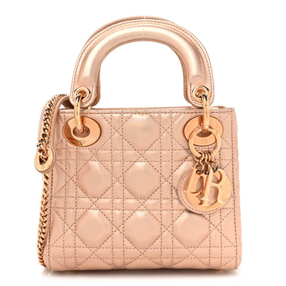 Christian Dior Metallic Lambskin Cannage Mini Lady Dior Gold Rose 1 of 15