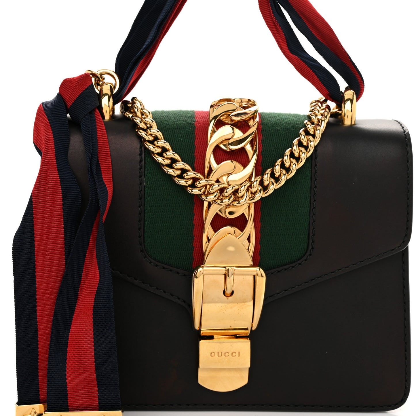 Calfskin Mini Sylvie Chain Shoulder Bag Black
