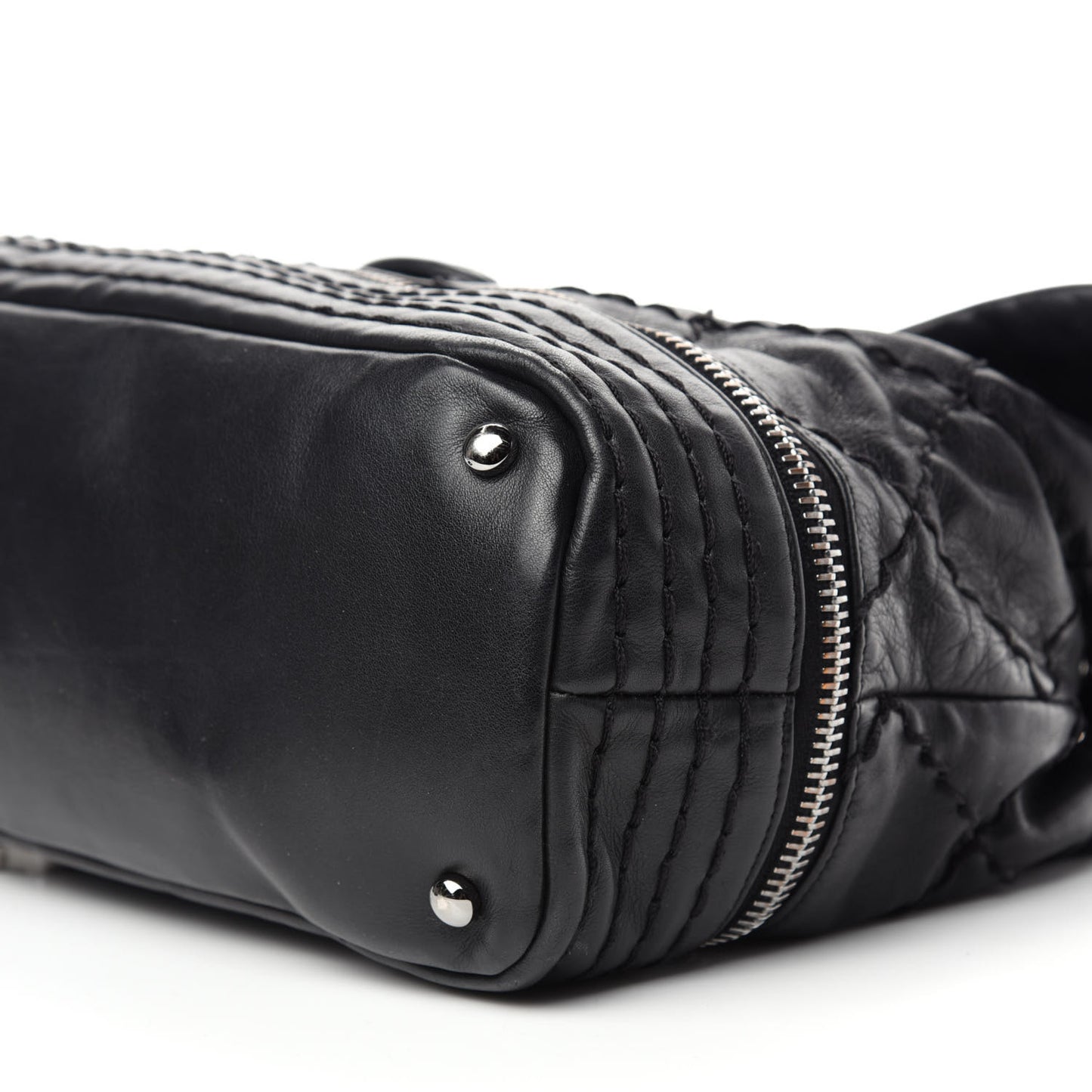 Calfskin Stitched Large Expandable Flap Bag Black