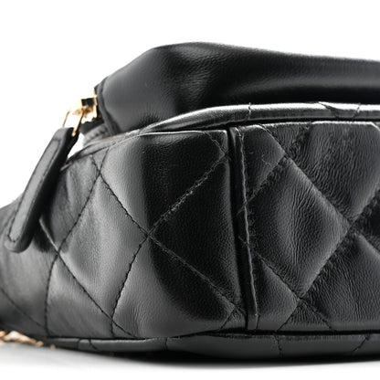 Chanel Shiny Crumpled Lambskin Quilted Mini Clutch With Chain Black 9 of 11