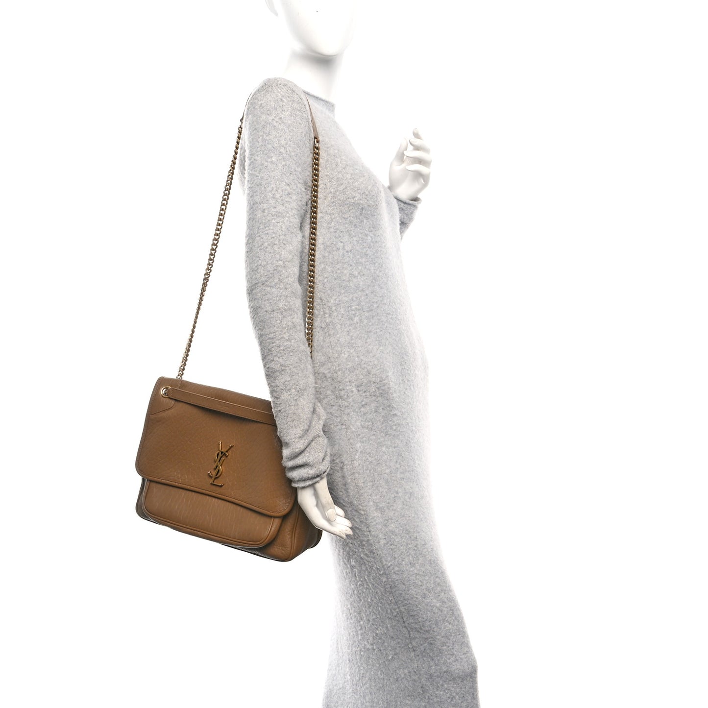 Grained Lambskin Monogram Large Niki Chain Satchel Dark Cork