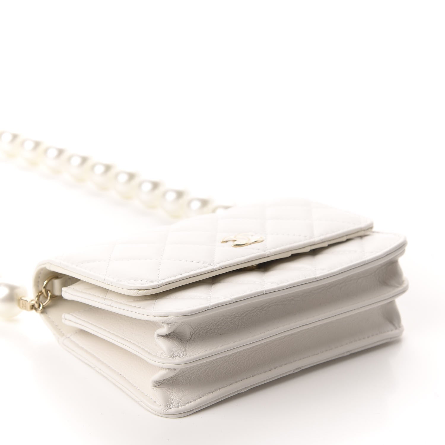 Chanel Calfskin Quilted CC Pearl Mini Wallet On Chain Flap White 4 of 13