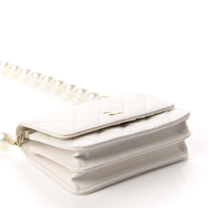 Chanel Calfskin Quilted CC Pearl Mini Wallet On Chain Flap White 4 of 13