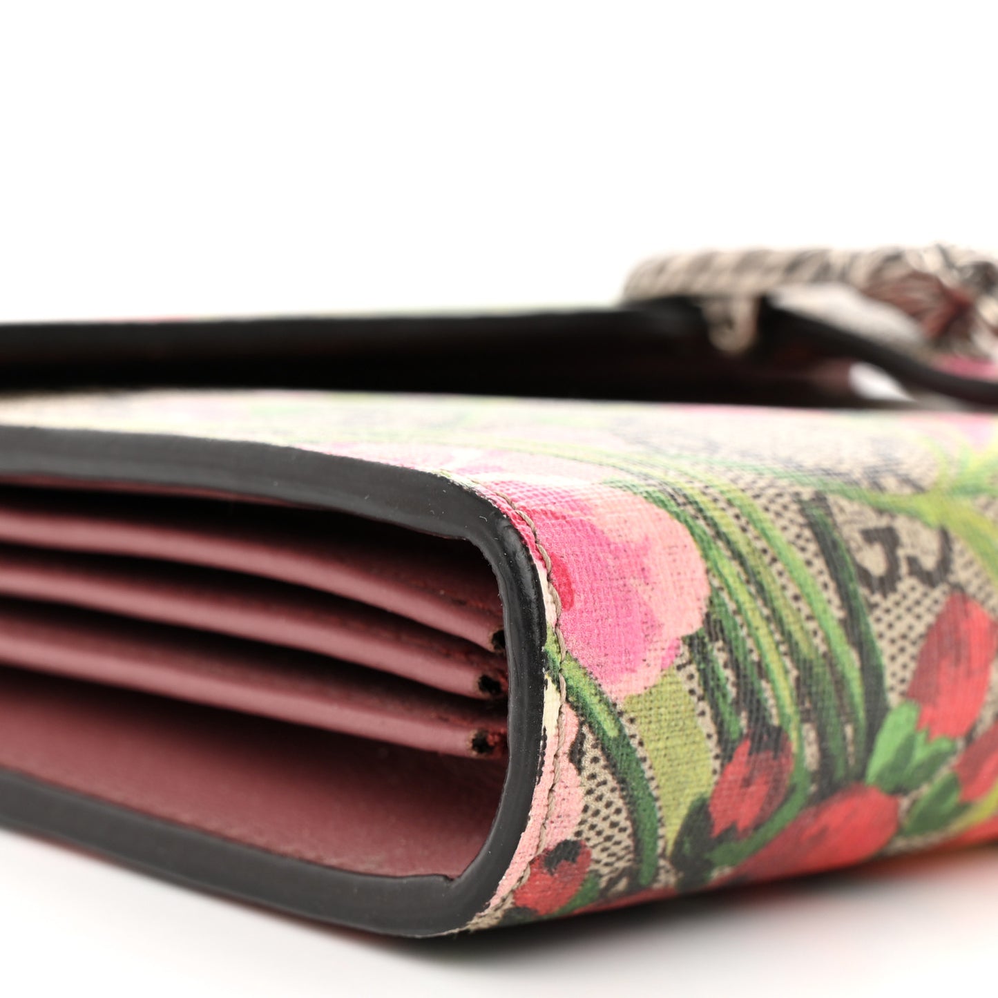 GG Supreme Monogram Blooms Mini Dionysus Chain Wallet Beige Multicolor Dry Rose