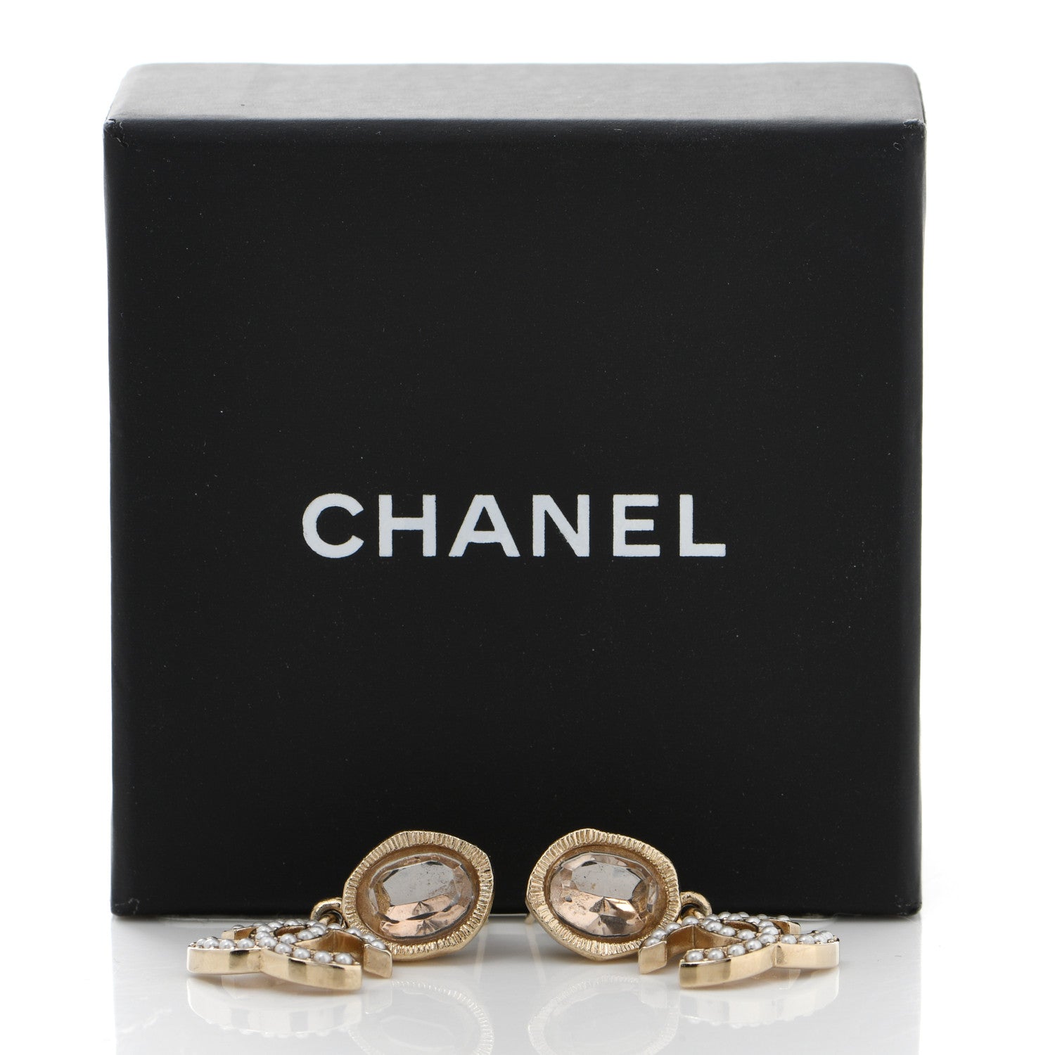 Chanel Crystal Pearl CC Drop Earrings Pink Gold 5 of 5
