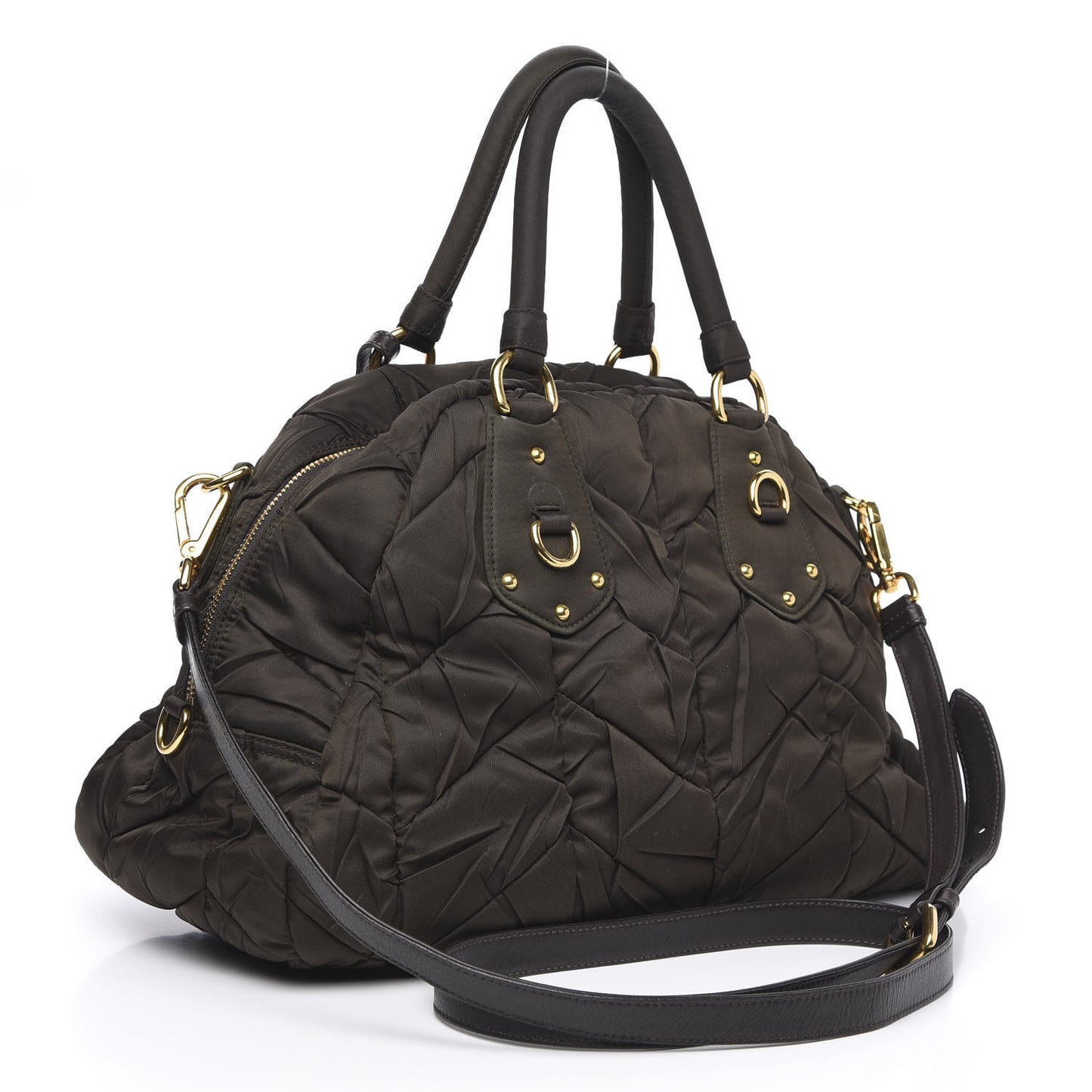Tessuto Nylon Chevron Quilted Dome Satchel Ebano