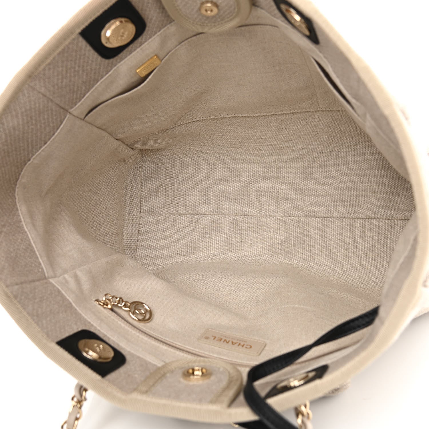 Chanel Mixed Fibers Deauville Tote Beige Black 6 of 12