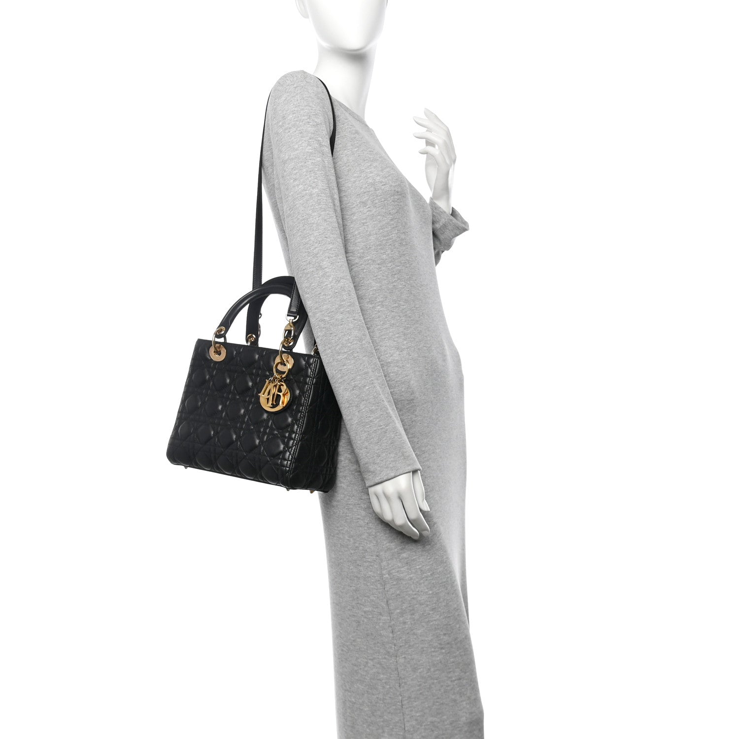 Christian Dior Lambskin Cannage Medium Lady Dior Black 2 of 11