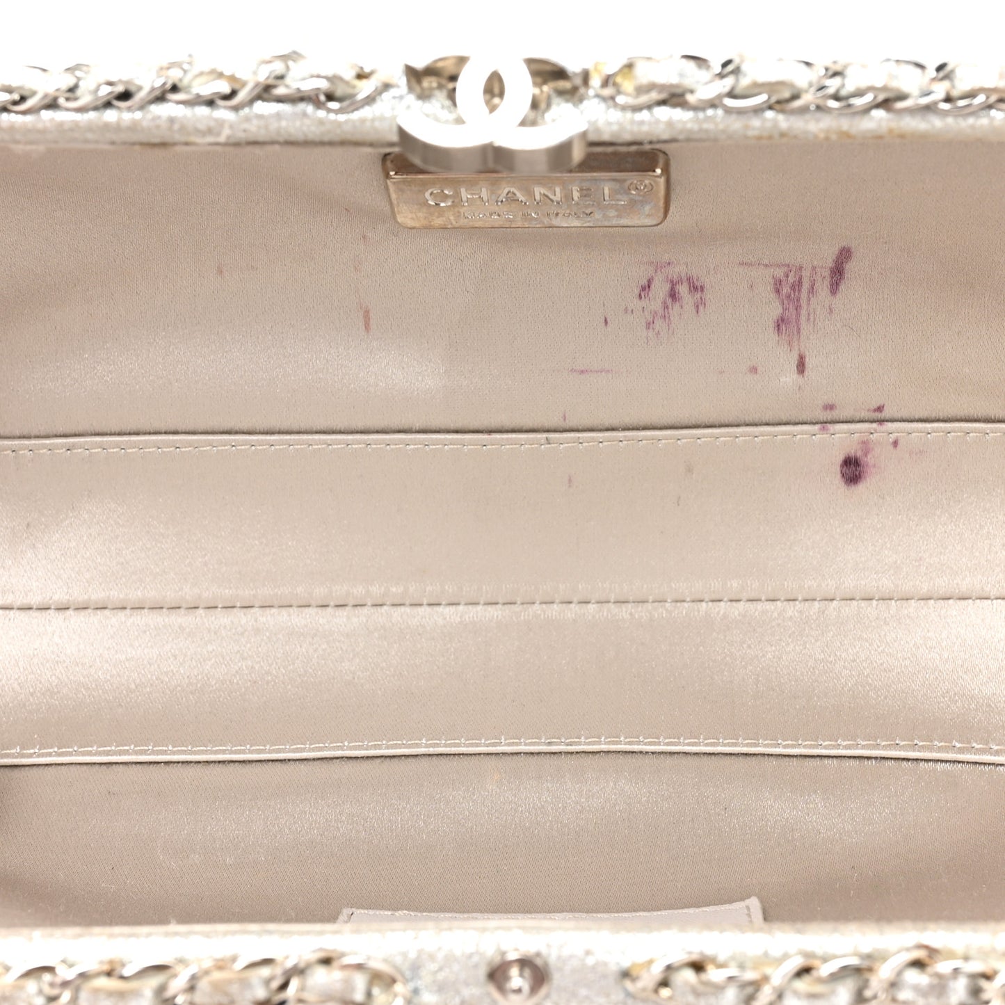 Metallic Lambskin Small Chain Around Clutch Silver