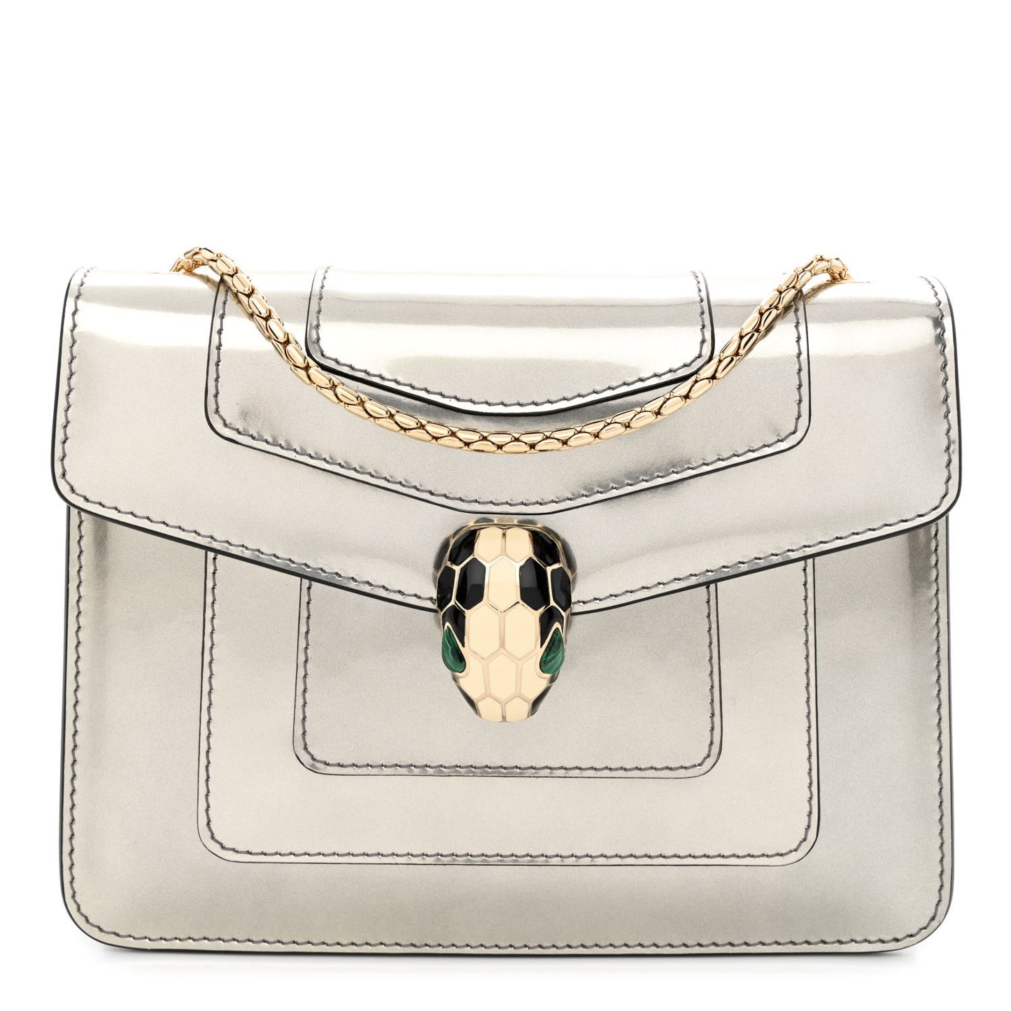Metallic Calfskin Small Serpenti Forever Snake Strap Crossbody Bag Silver