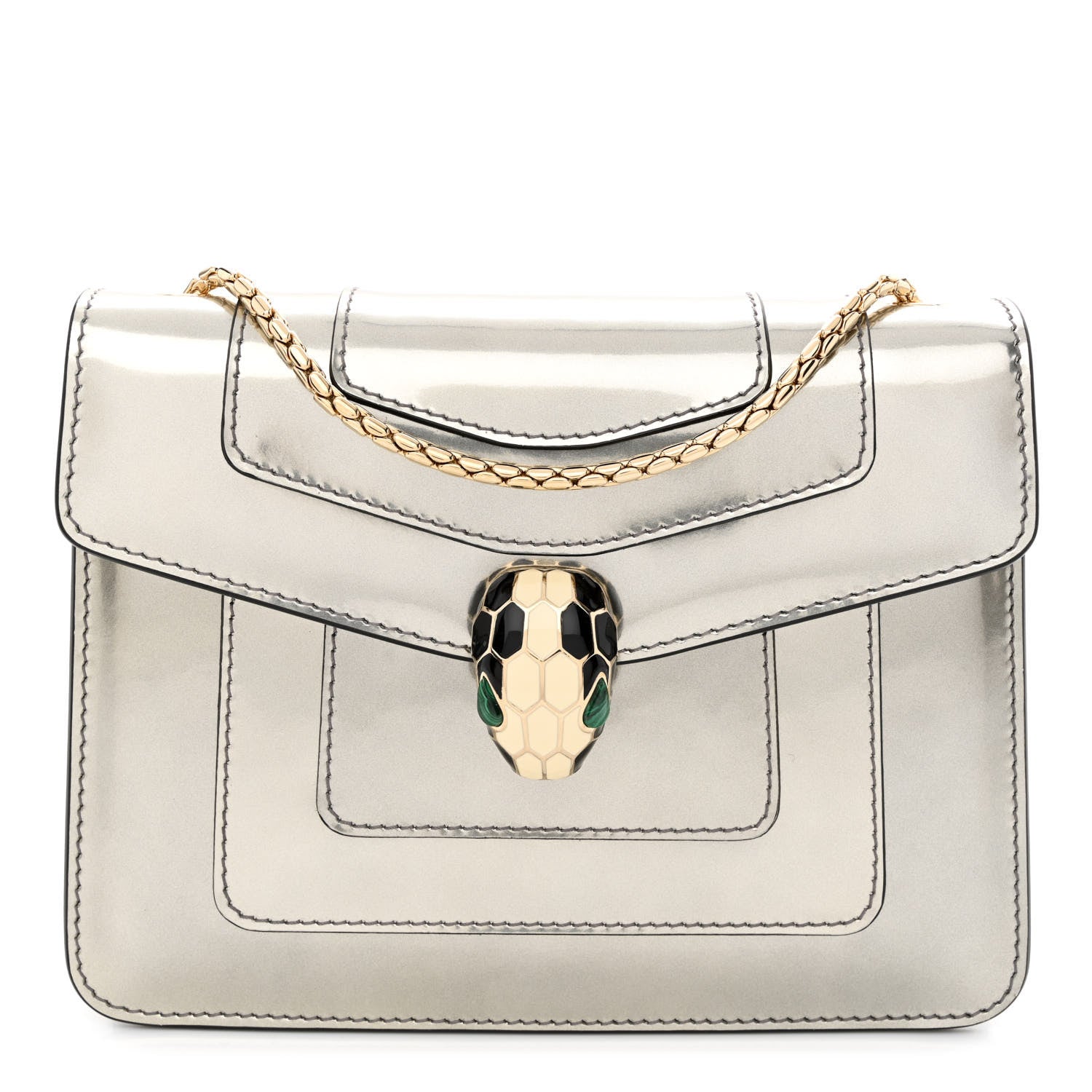 Bulgari Metallic Calfskin Small Serpenti Forever Snake Strap Crossbody Bag Silver 3 of 12
