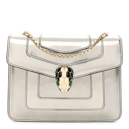 Bulgari Metallic Calfskin Small Serpenti Forever Snake Strap Crossbody Bag Silver 3 of 12