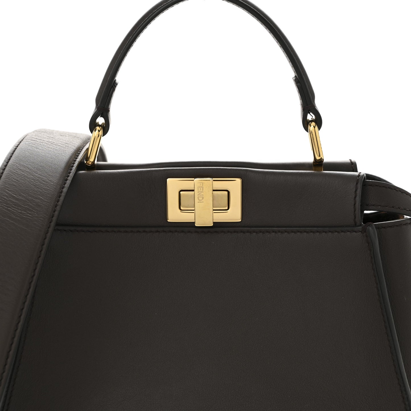 Vitello Seta Suede FF Mini Peekaboo Iconic Satchel Chocolate Sigaro Marrone