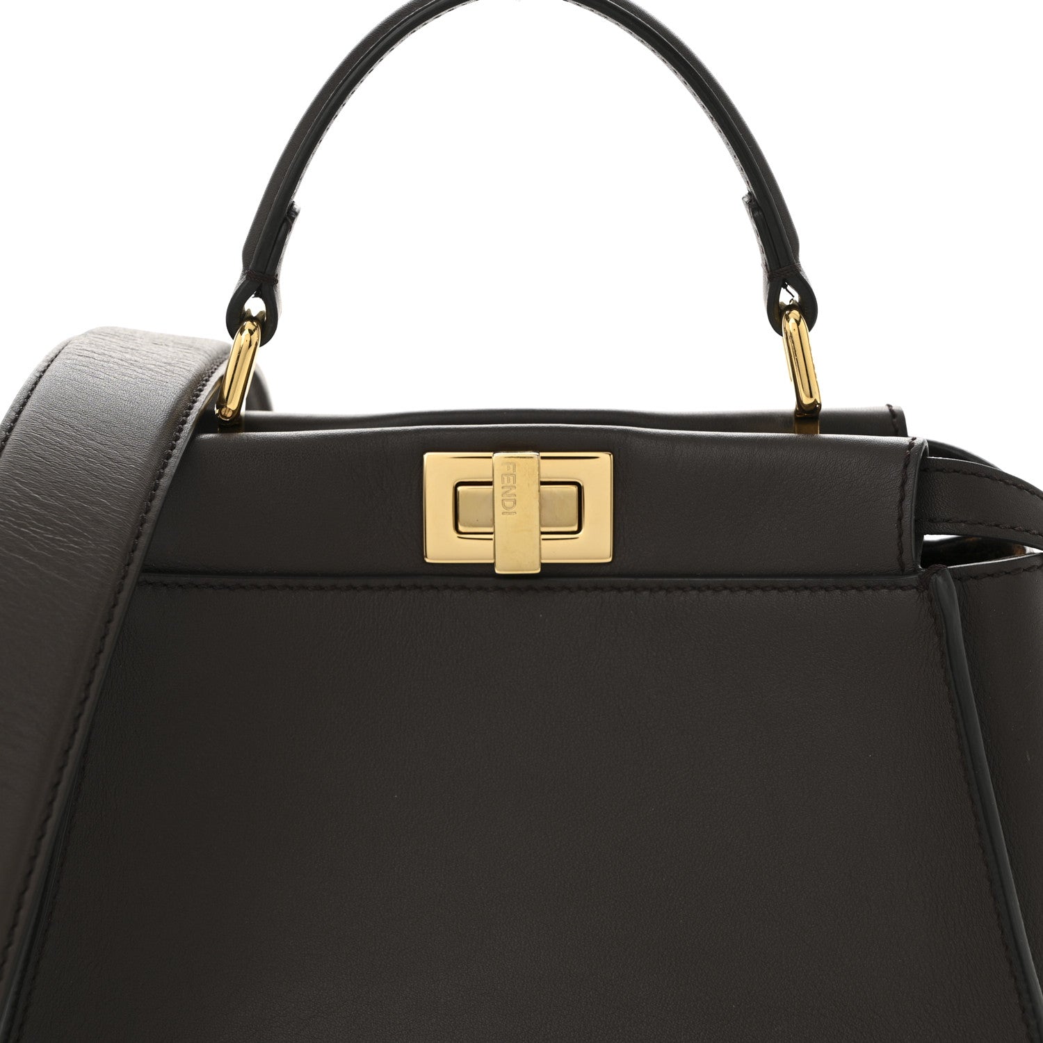Fendi Vitello Seta Suede FF Mini Peekaboo Iconic Satchel Chocolate Sigaro Marrone 8 of 10
