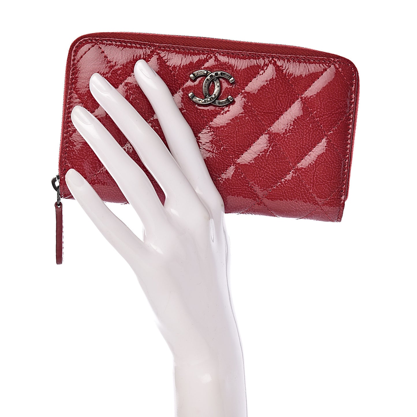 Patent Goatskin Paris Dallas Zip Around Wallet Red
