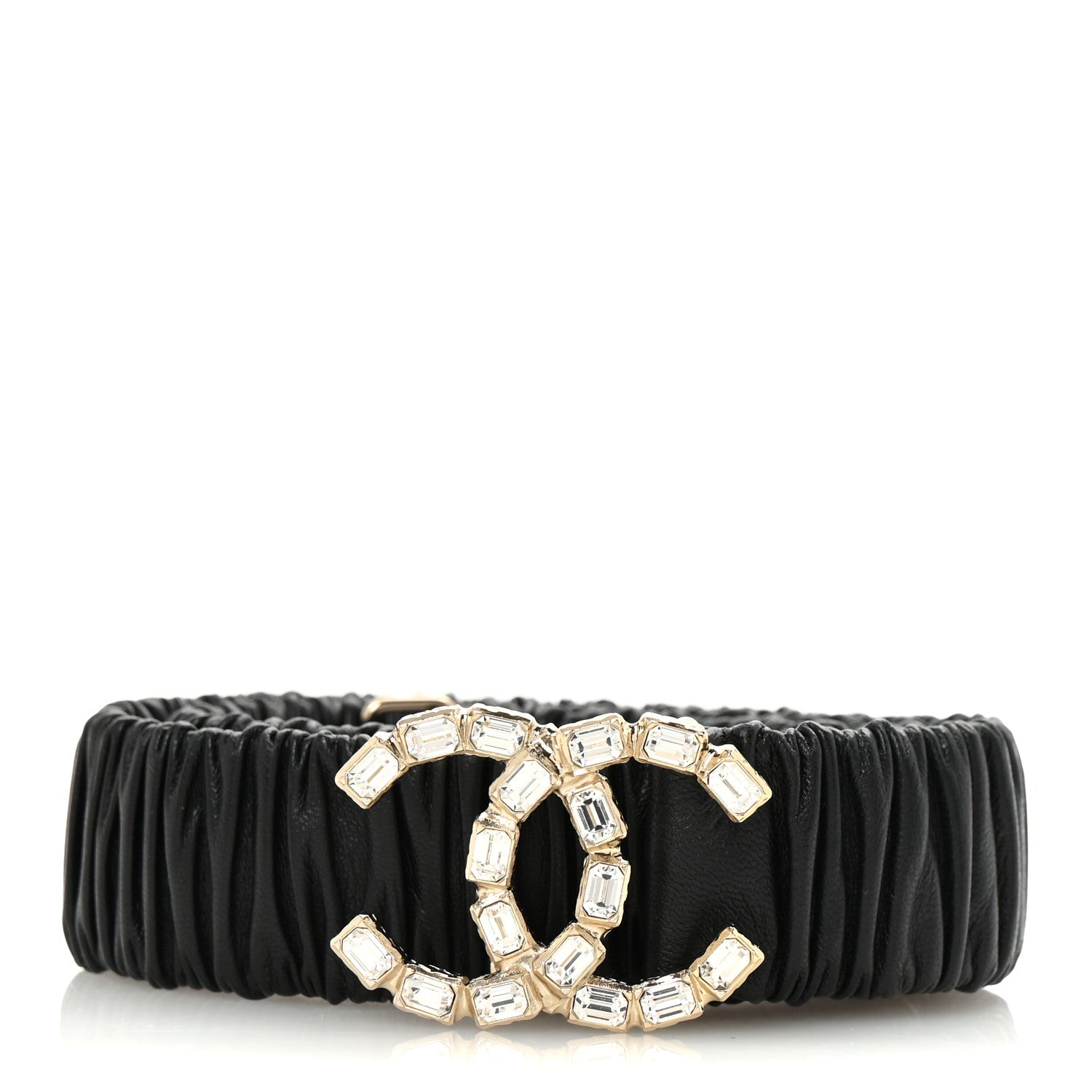 Chanel Lambskin Metal Crystal CC Ruched Belt 80 32 Black 1 of 4