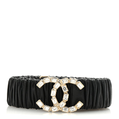 Chanel Lambskin Metal Crystal CC Ruched Belt 80 32 Black 1 of 4