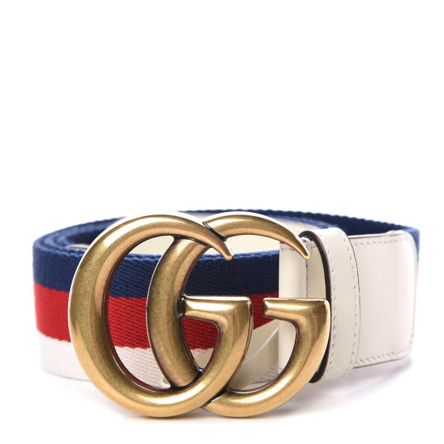 Nylon Calfskin Sylvie Web Double G 40mm Belt 95 38 Mystic White Hibiscus Red Maritime