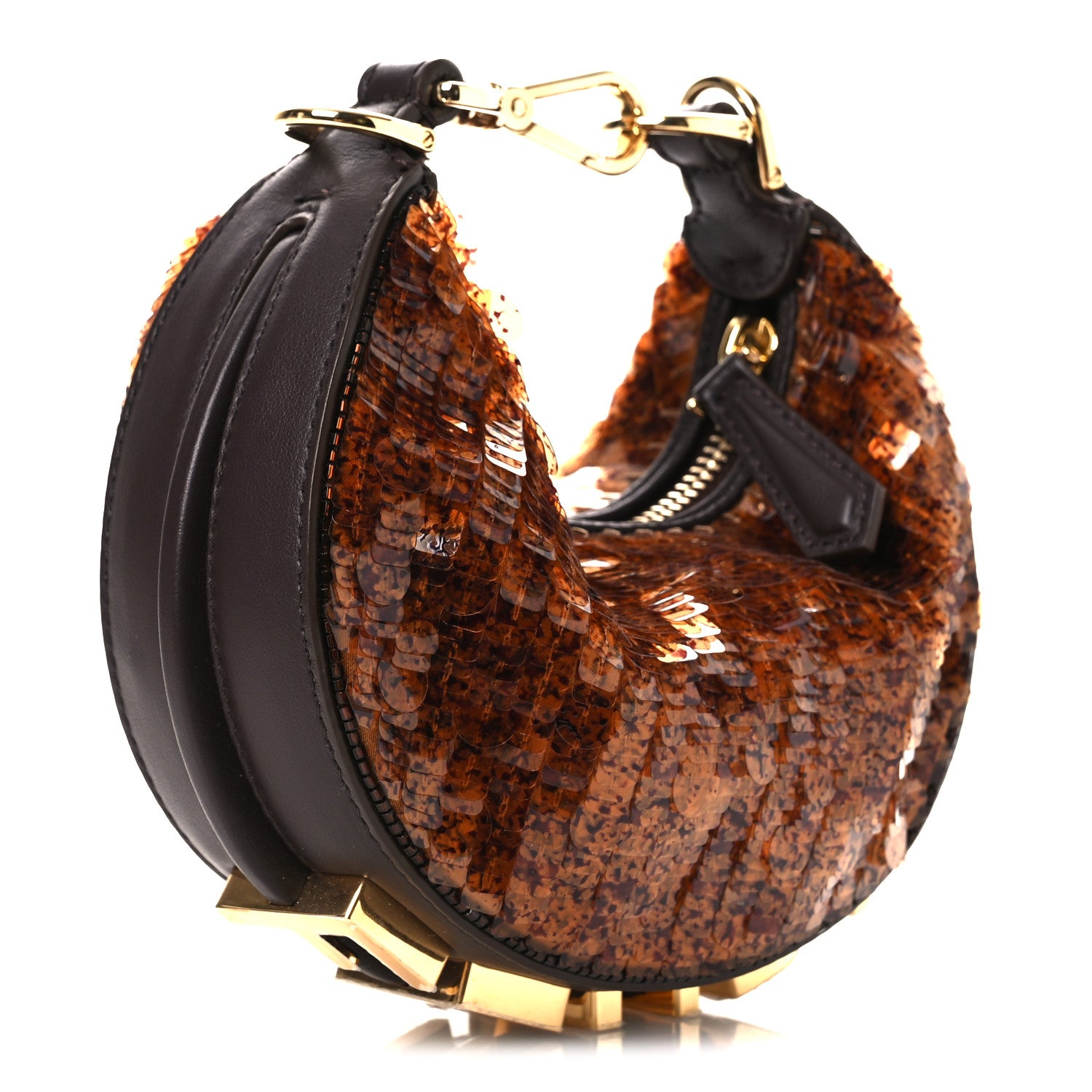 Fendi Sequin Paillettes Shiny Nappa Nano Fendigraphy Hobo Charm Brown 3 of 11