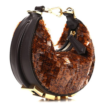 Fendi Sequin Paillettes Shiny Nappa Nano Fendigraphy Hobo Charm Brown 3 of 11