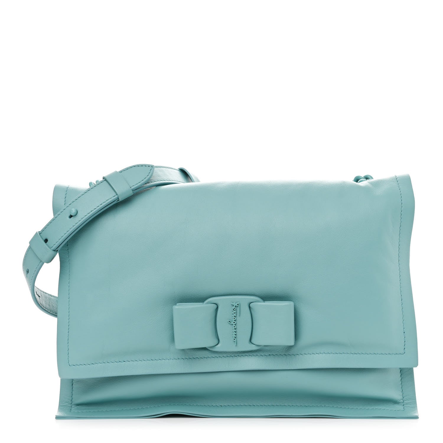 Salvatore Ferragamo Calfskin Small Viva Bow Shoulder Bag Tyrone Turquoise 1 of 11