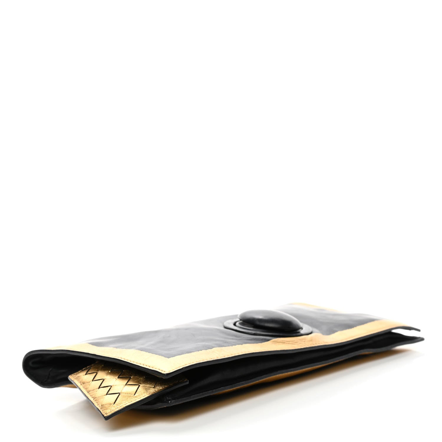 Bottega Veneta Calfskin Intrecciato Turnlock Clutch Black Gold 3 of 4